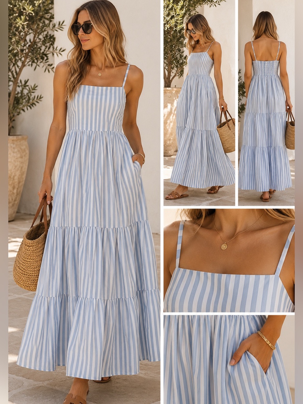 Rag & Bone Leilah Stripe Poplin Maxi Dress Blue White NWT S